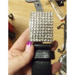 Square rhinestone buckled belt 32"