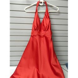 Red halter style cocktail dress