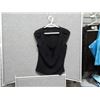 Image 4 : TOP - V NECK - BLACK - RUFFLE ON NECK & BOW TIE - SZ MED