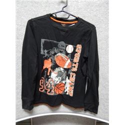 SHIRT CHILDREN - GEORGE - BLACK "SPORTS CHAMP" WITH ORANGE/WHITE PRINT - SIZE L