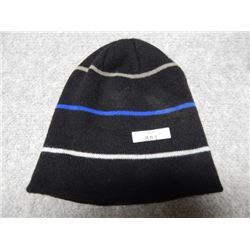 TOQUE - HOT PAWS - BLACK WITH BLUE/GRAY/WHITE STRIPS - SIZE (NOT LISTED ON TAG)