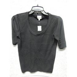 SHIRT WOMANS - CLEO - BLACK SHORT SLEEVE WITH BUTTON ON SLEEVE TOP - SIZE M