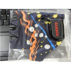 GLOVES - PAIR OF SAMSON GLOVES - BLACK WITH LINES AND SPOTS COLOURED - XL