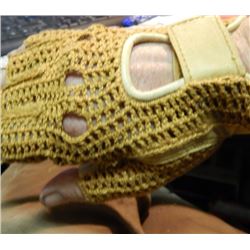 LEATHER & KNITTED FINGERLESS GLOVES - SMALL - 1 PR -GOLD