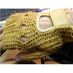 LEATHER & KNITTED FINGERLESS GLOVES - LARGE - 1 PR GOLD