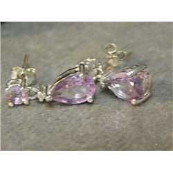 EARRINGS - NEW- 2.53 CTW AMETHYST AND DIAMOND EARRINGS IN STERLING SILVER SETTING - INCLUDES CERTIFI