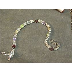 BRACLET - 6.5STW MULTI-GEMSTONE & DIAMOND BRACLET - AMETHYST, AQUAMARINE, PERIDOT, GARNET AND CITRIN