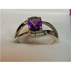 RING - 2+CT OVAL CUT AMETHYST & DIAMOND COCKTAIL RING  - AMETHYST AND 2 DIAMONDS IN STERLING SILVER 
