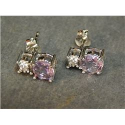EARRINGS - NEW - ROUND CUT AMETHYST AND DIAMONDS SET IN STERLING SILVER - RETAIL ~$325
