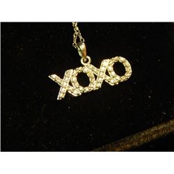 NECKLACE - NEW STERLING SILVER NECKLACE WITH DIAMONDS - HUGS AND KISSES (XOXO) DESIGN - REGULAR RETA