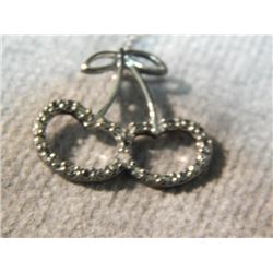 NECKLACE - DIAMONDS IN STERLING SILVER SETTING - DOUBLE CHERRY DESIGN - STERLING SILVER CHAIN INCLUD