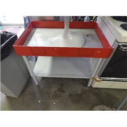 COMMERCIAL METAL BIN TABLE WITH LOWER SHELF UNASSEMBLED - needs bolts