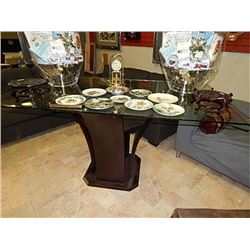 MAHOGANY AND GLASS DINING TABLE - CAPACHINO HEIGHT