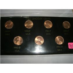 1982 7 COIN PENNY SET THAT INCLUDES 82P-SM-Z, 82P-SM-C, 82P-LG-Z, 82P-LG-C, 82D-LG-C, 82D-LG-Z & 82D