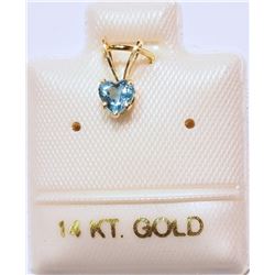 14K GOLD BLUE TOPAZ HEART-SHAPED PENDANT