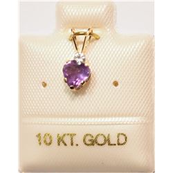 10K GOLD AMETHYST & WHITE SAPPHIRE HEART-SHAPED
