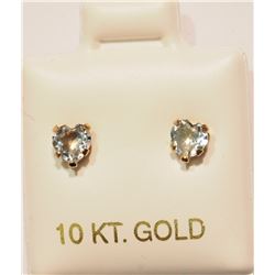 10K GOLD AQUAMARINE HEART-SHAPED EARRINGS