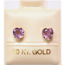 10K GOLD AMETHYST HEART-SHAPED EARRINGS
