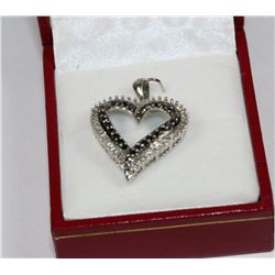 #43-STERLING SILVER BLACK & WHITE DIAMOND HEART