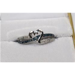 STERLING SILVER BLUE & WHITE DIAMOND RING