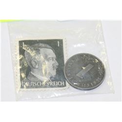 HITLER STAMP AND COIN 1943