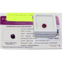 NATURAL RUBY 1.748CT WITH COA
