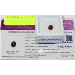NATURAL RUBY 1.175CT WITH COA