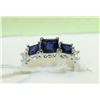Image 1 : .925 SILVER NATURAL SAPPHIRE & CZ RING - SIZE 6.5
