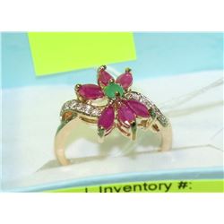 GOLD PLATED .925 SILVER NATURAL EMERALD & RUBY