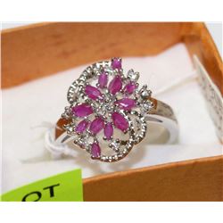 .925 SILVER NATURAL RUBY & CZ RING - SIZE 9