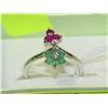 Image 1 : .925 SILVER NATURAL EMERALD & RUBY RING - SIZE 9