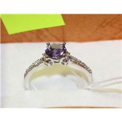 .925 SILVER NATURAL AMETHYST & CZ RING - SIZE 7