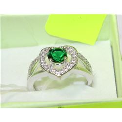 .925 SILVER LAB EMERALD & CZ RING - SIZE 7