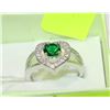 Image 1 : .925 SILVER LAB EMERALD & CZ RING - SIZE 7