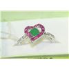 Image 1 : .925 SILVER NATURAL EMERALD & RUBY RING - SIZE 9