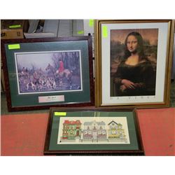 LOT OF 3 FRAMED PICS INCL.MONA LISA,CROSS-STITCH