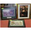 Image 1 : LOT OF 3 FRAMED PICS INCL.MONA LISA,CROSS-STITCH