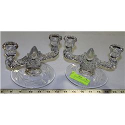 PAIR OF ENGRAVED GLASS CANDLE HOLDERS