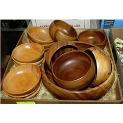 LARGE FLAT OF WOODEN BOWLS MADE IN JAPAN