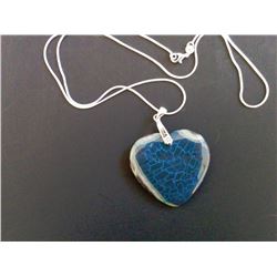 HAND SET FIRE AGATE  HEART PENDANT ON SNAKE CHAIN