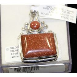STERLING SILVER GOLDSTONE PENDANT - 15.8 GRAMS