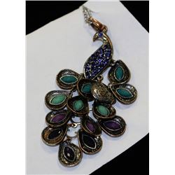 ESTATE PEACOCK NECKLACE WITH TURQUOISE & GARNET