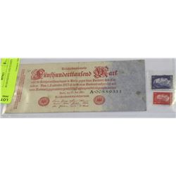 1923 GERMAN BANKNOTE AND STAMPS