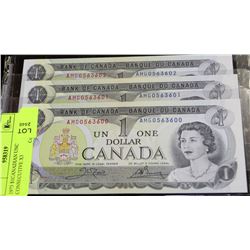 1973 $1 CANADIAN UNC CONSECUTIVE X3