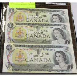 MINT 1973 CANADIAN DOLLAR BILLS X3
