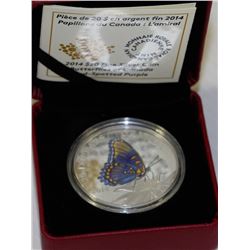 2014 FINE SILVER RCM ISSUED $20 RED SPOTTED PURPLE BUTTERFLY