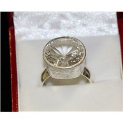 STERLING SILVER WHITE QUARTZ RING  WITH COA