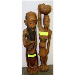 2 WOODEN FIGURINES MAN AND WOMAN