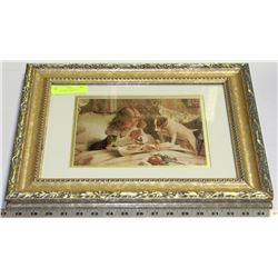GOLD FRAMED AND MATTED PICTURE WITH A GIRL