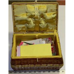 WICKER BASKET BOX WITH SEWING ESSENTIALS